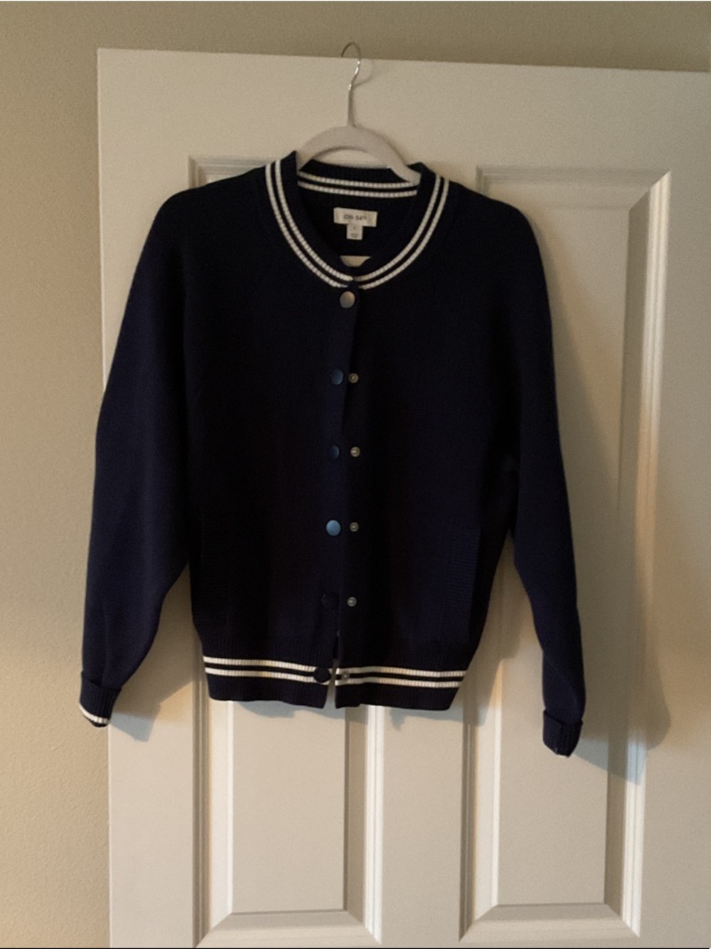 On 34th Navy Striped-Trim Cardigan Jacket
